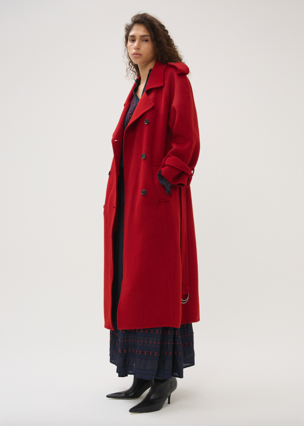 Person wearing Maria Cher Byrne Cicero Long Coat Red