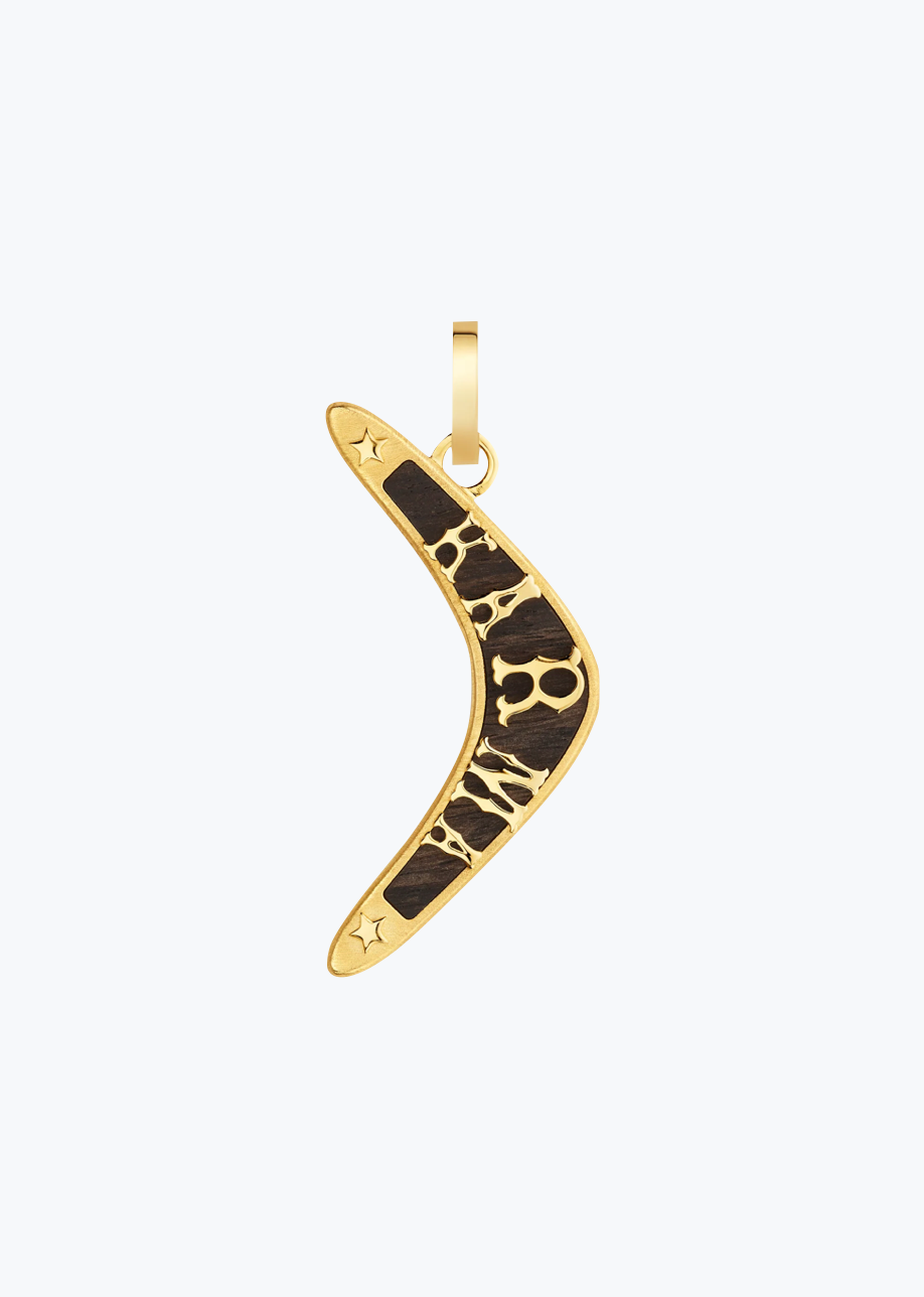 Marie Lichtenberg fine jewelry 18k yellow gold Karma Boomerang Pendant with Ebony