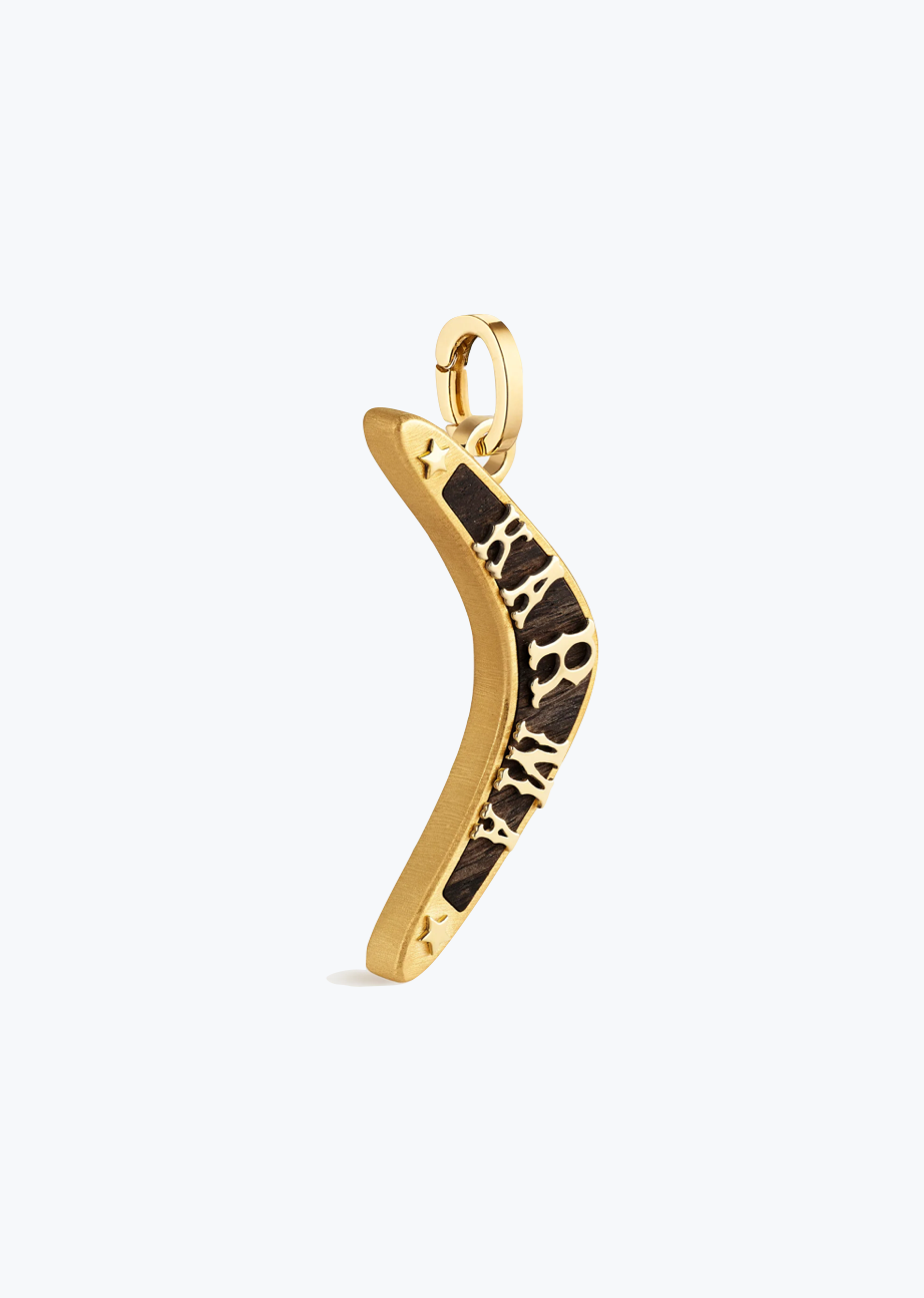 Marie Lichtenberg fine jewelry 18k yellow gold Karma Boomerang Pendant with Ebony Charm