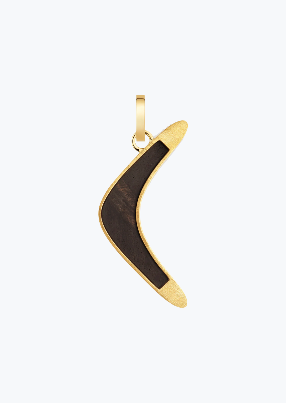 Marie Lichtenberg fine jewelry 18k yellow gold Karma Boomerang Pendant with Ebony Charm