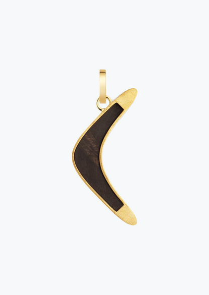 Marie Lichtenberg fine jewelry 18k yellow gold Karma Boomerang Pendant with Ebony Charm