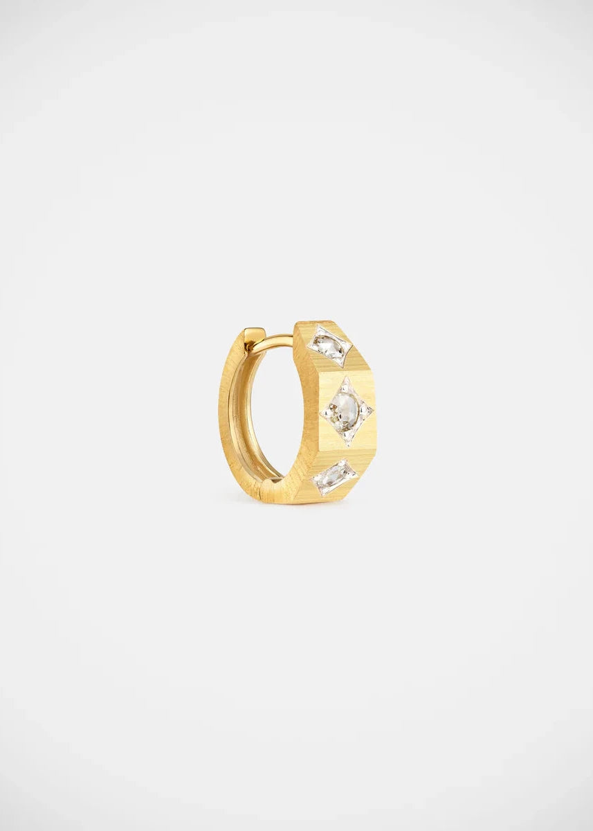 Marie Lichtenberg fine jewelry 18k yellow gold ecrou  coco diamond hoop earring