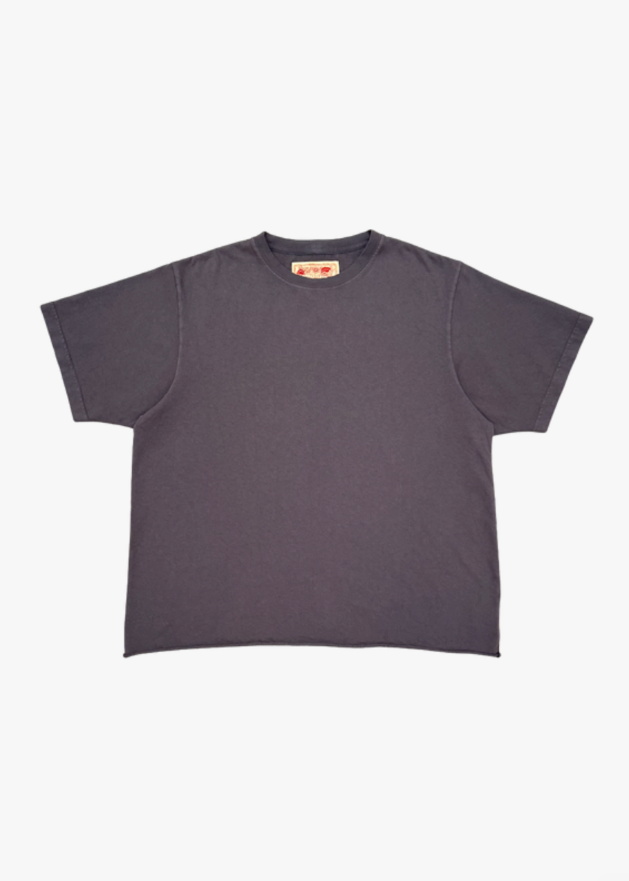 Monostereo Cotton "On the Farm" Raw Hem Tee in Washed Black
