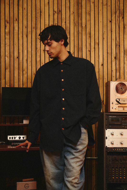 Monostereo Wooly Gingham 1-Pocket Shirt in Deep Blue