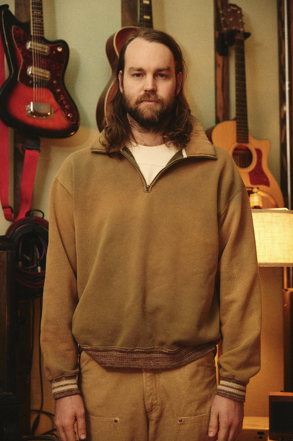 Person wearing Monostereo mens Quarter-Zip Collar Sweatshirt