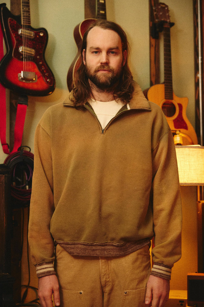 Person wearing Monostereo mens Quarter-Zip Collar Sweatshirt