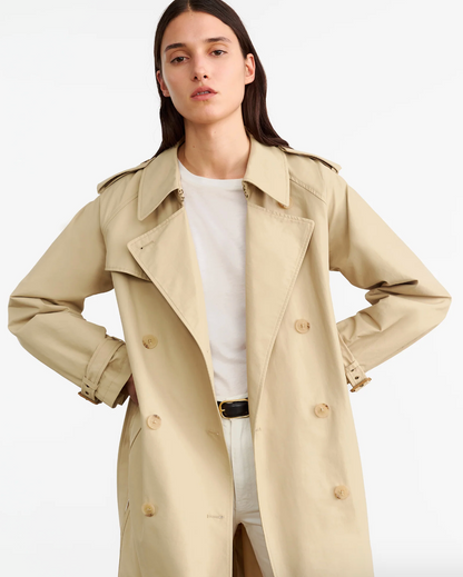 Person wearing Nili Lotan Cotton Nylon Tanner Trench Coat in Khaki