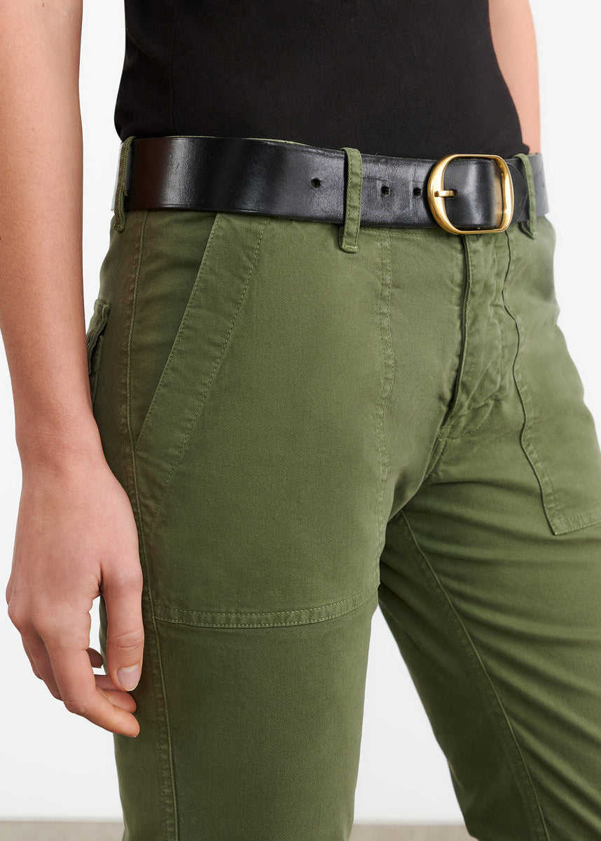 person wearing Nili Lotan Jenna Pant in Camo Green