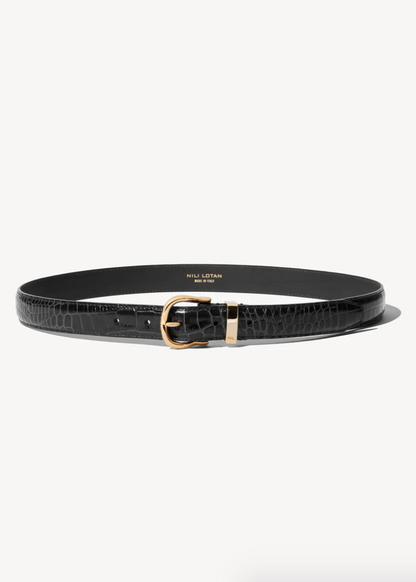 Nili Lotan Louise Belt in Black Embossed Croc