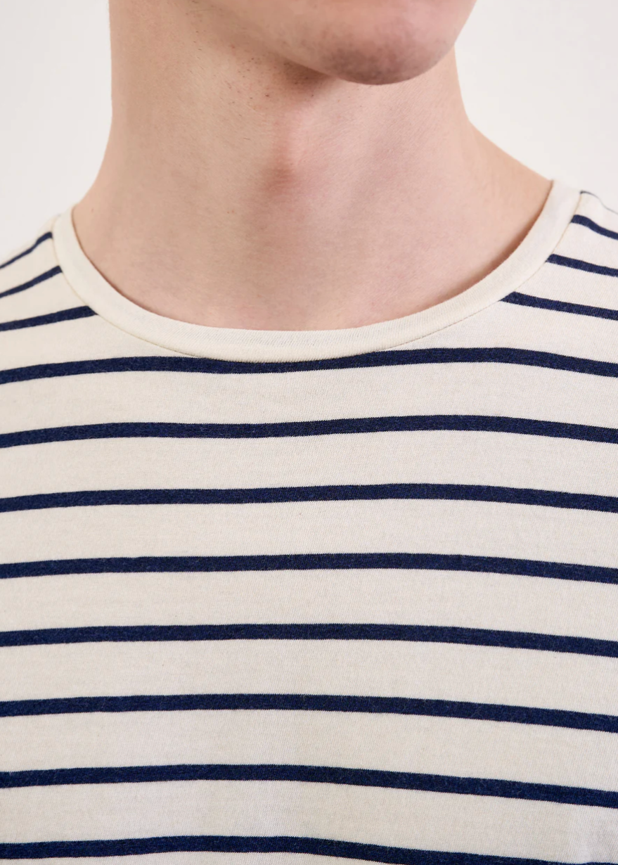 Nili Lotan Mens Pierre Tee in Ivory and Navy Stripe