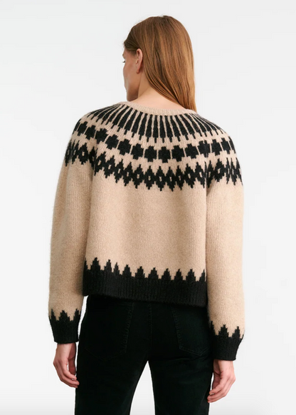 Person wearing Nili Lotan womens Alena Sweater Fair Isle Beige