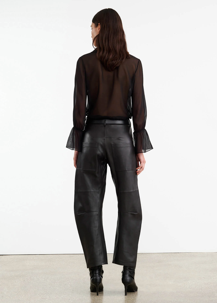 Person wearing Nili Lotan womens Shon Leather Pant Black