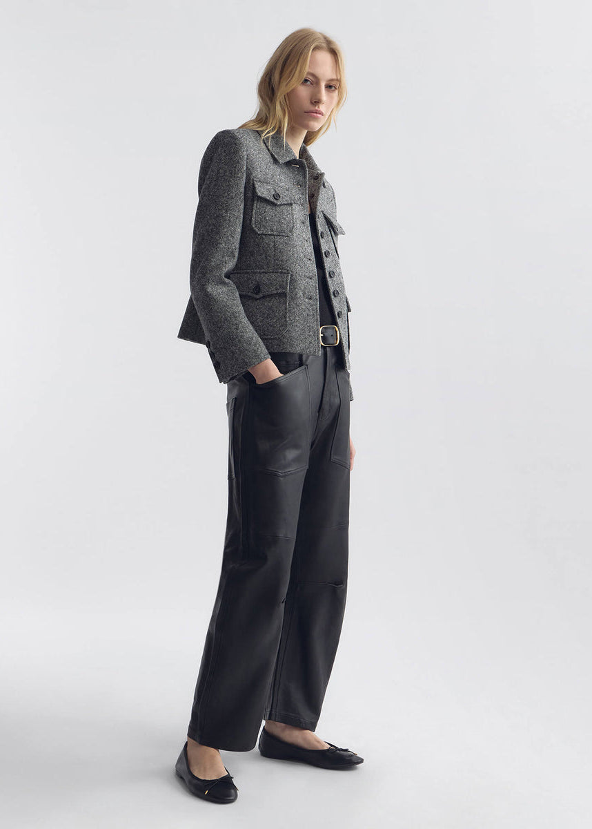 Person wearing Nili Lotan womens Shon Leather Pant Black