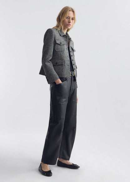 Person wearing Nili Lotan womens Shon Leather Pant Black