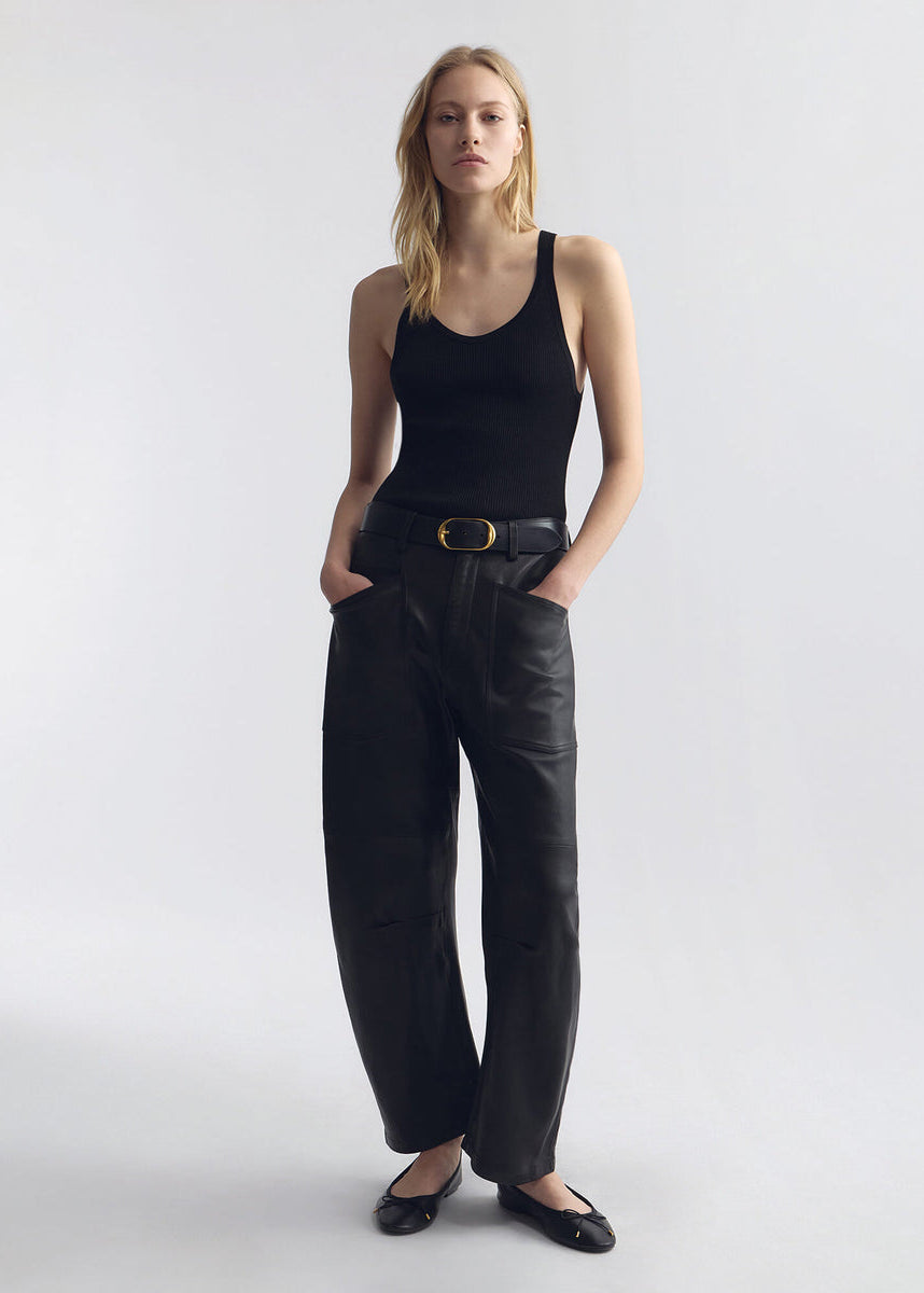 person wearing Nili Lotan womens Shon Leather Pant Black