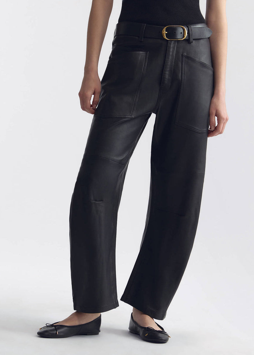 person wearing Nili Lotan womens Shon Leather Pant Black