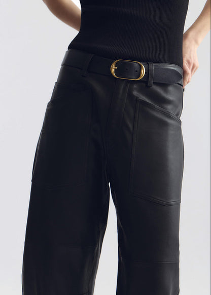 person wearing Nili Lotan womens Shon Leather Pant Black