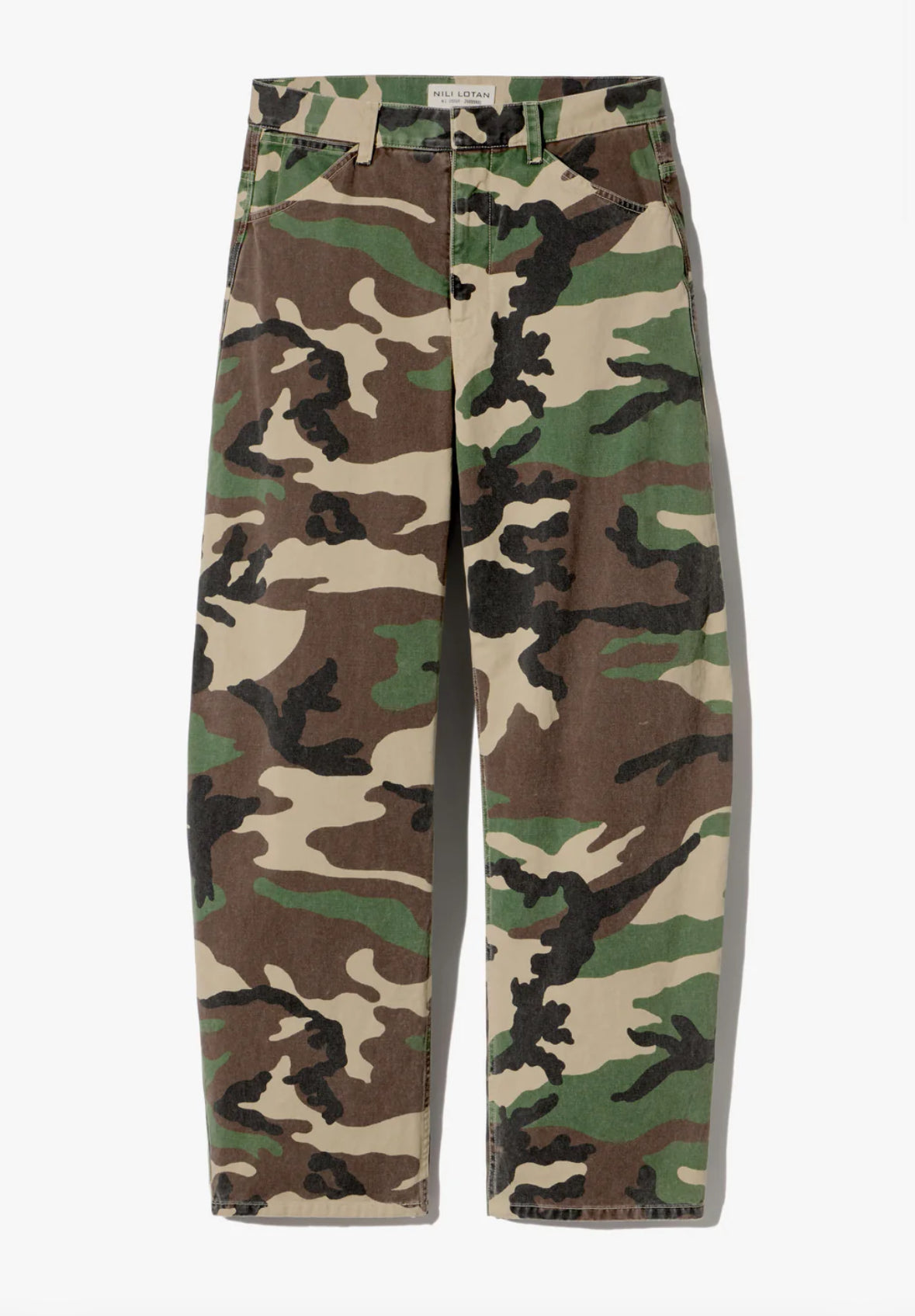 Nili Lotan womens Tribeca Cotton Pant in khaki overdyed camo