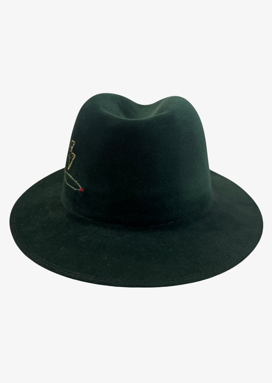 One-of-a-Kind Embellished Fedora in Green