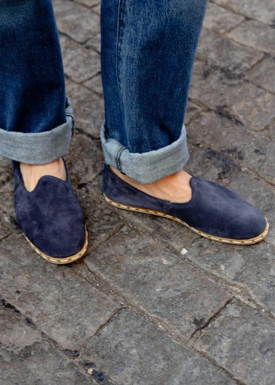 Person Wearing Oxford Navy Suede Sabah Shoe