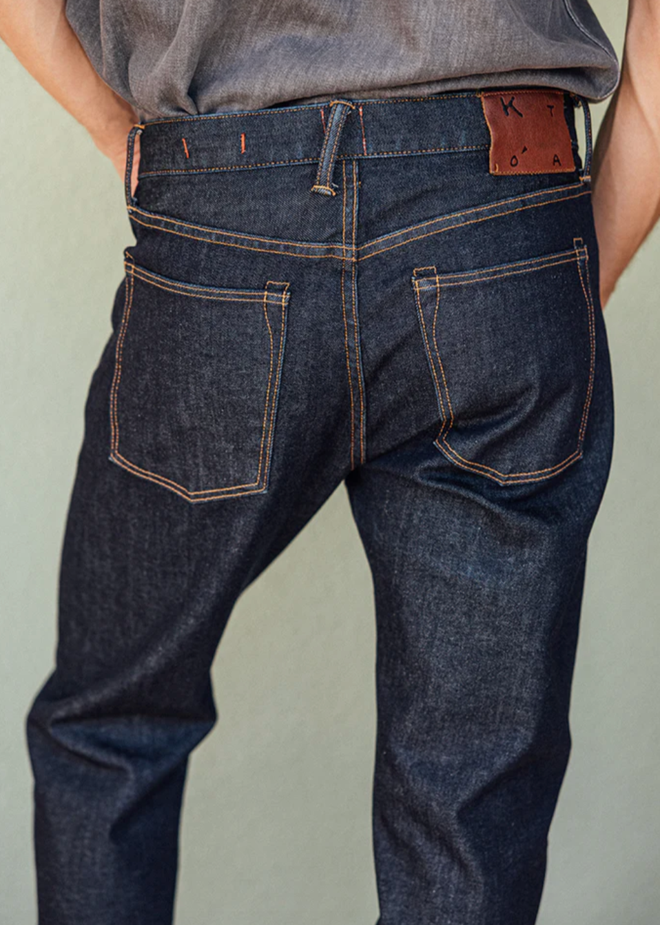 Person wearing Person wearing Hiroshi Kato The Hammer Straight 10.5oz Stretch Selvedge Denim Jeans