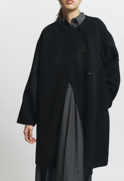 Person wearing Person wearing Saint Art womens Orla Wool Scarf Coat black