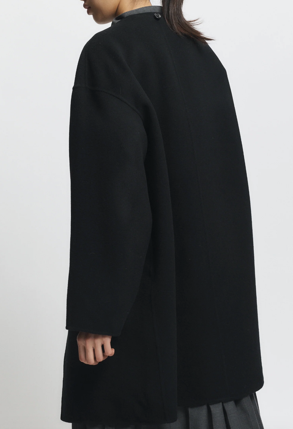 Person wearing Person wearing Saint Art womens Orla Wool Scarf Coat black