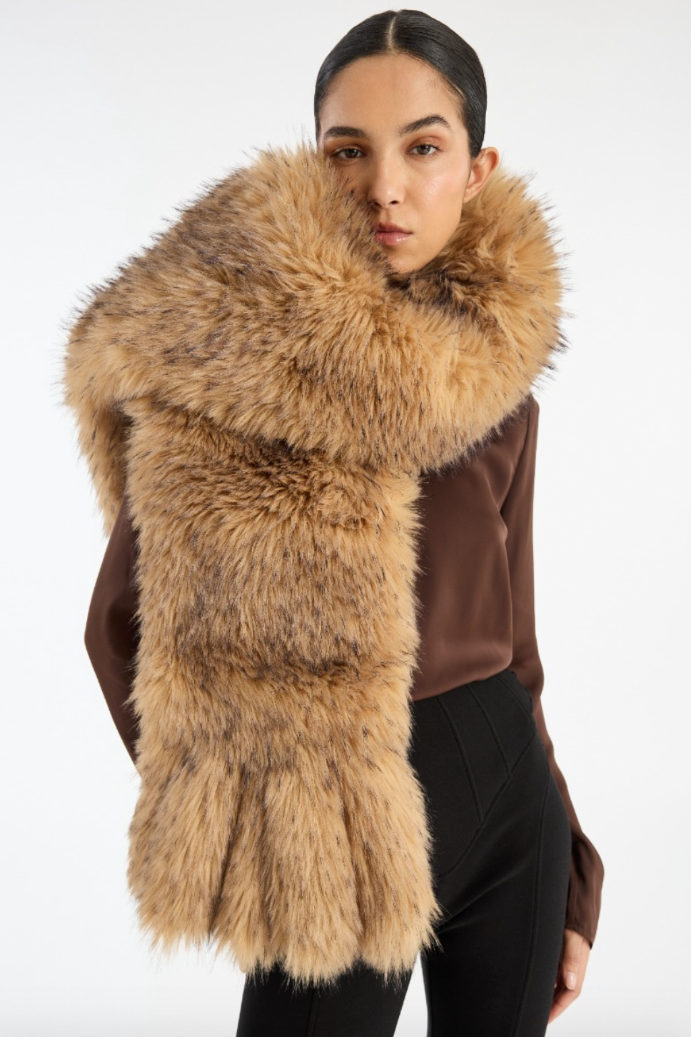 Person wearing Rotate Birger Christensen Faux Fur Scarf Beige