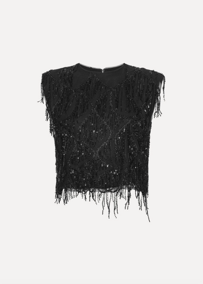 Rotate Birger Christensen Sequined Sleeveless Top Black