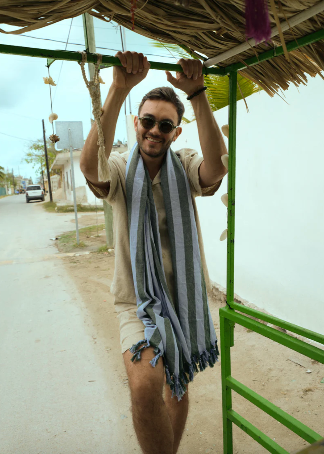 Person wearing SABAH Turkish Peshtemal Towel Cotton Stripe