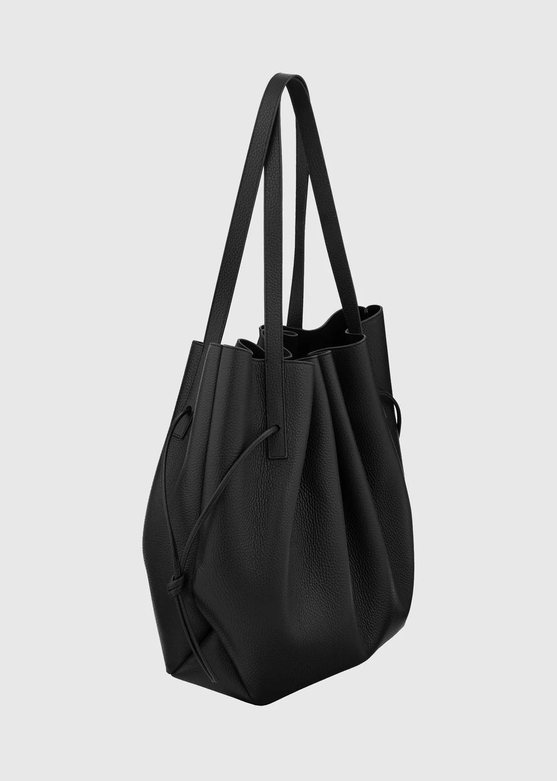 yuzefi Scallop Tote in Black Pebble Grained Leather