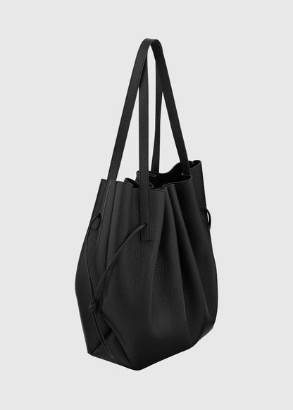 yuzefi Scallop Tote in Black Pebble Grained Leather