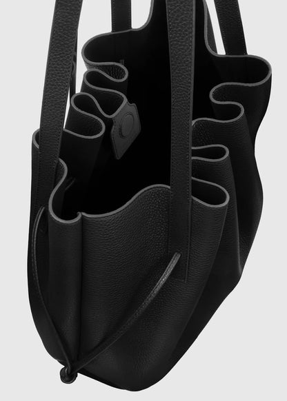 yuzefi Scallop Tote in Black Pebble Grained Leather