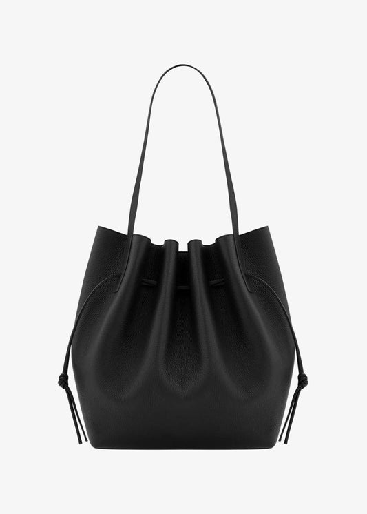 yuzefi Scallop Tote in Black Pebble Grained Leather