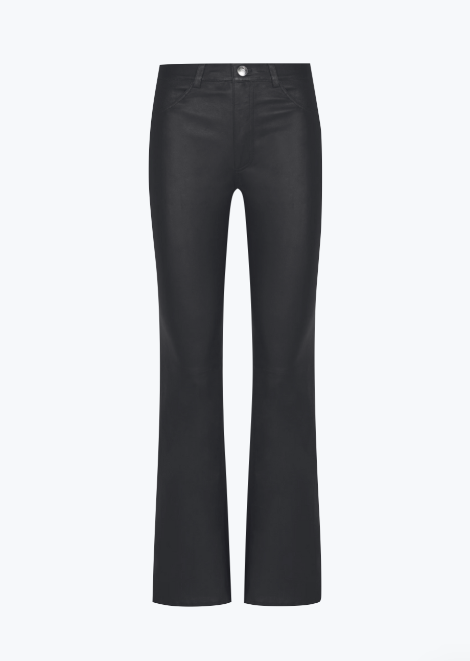 SPRWMN 5 Pocket Ankle Flare Pants Black Leather