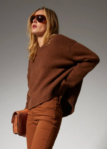 Person wearing SPRWMN Cashmere Crewneck Sweater Mace Brown