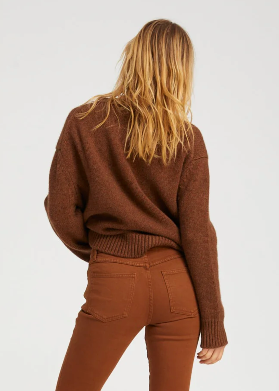 Person wearing SPRWMN Cashmere Crewneck Sweater Mace Brown