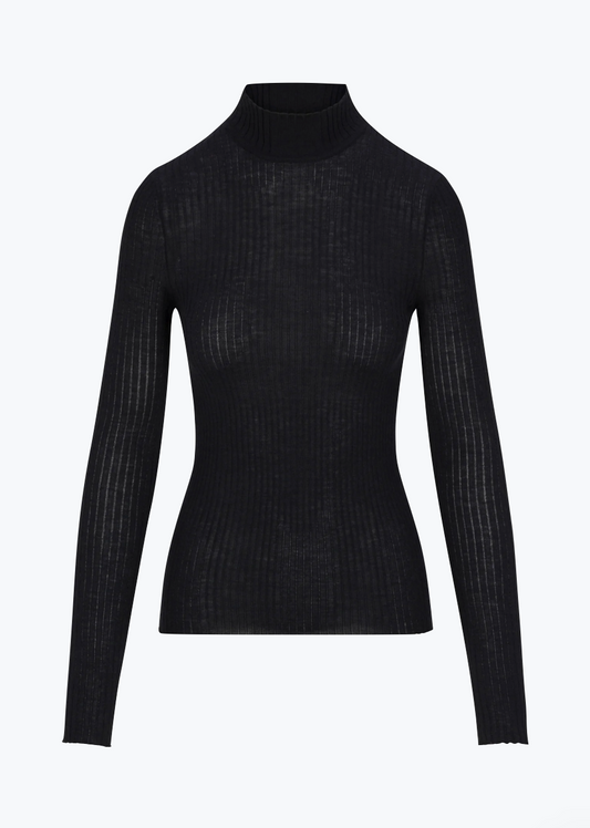 SPRWMN Cashmere Long Sleeve Mock Neck Top in Black