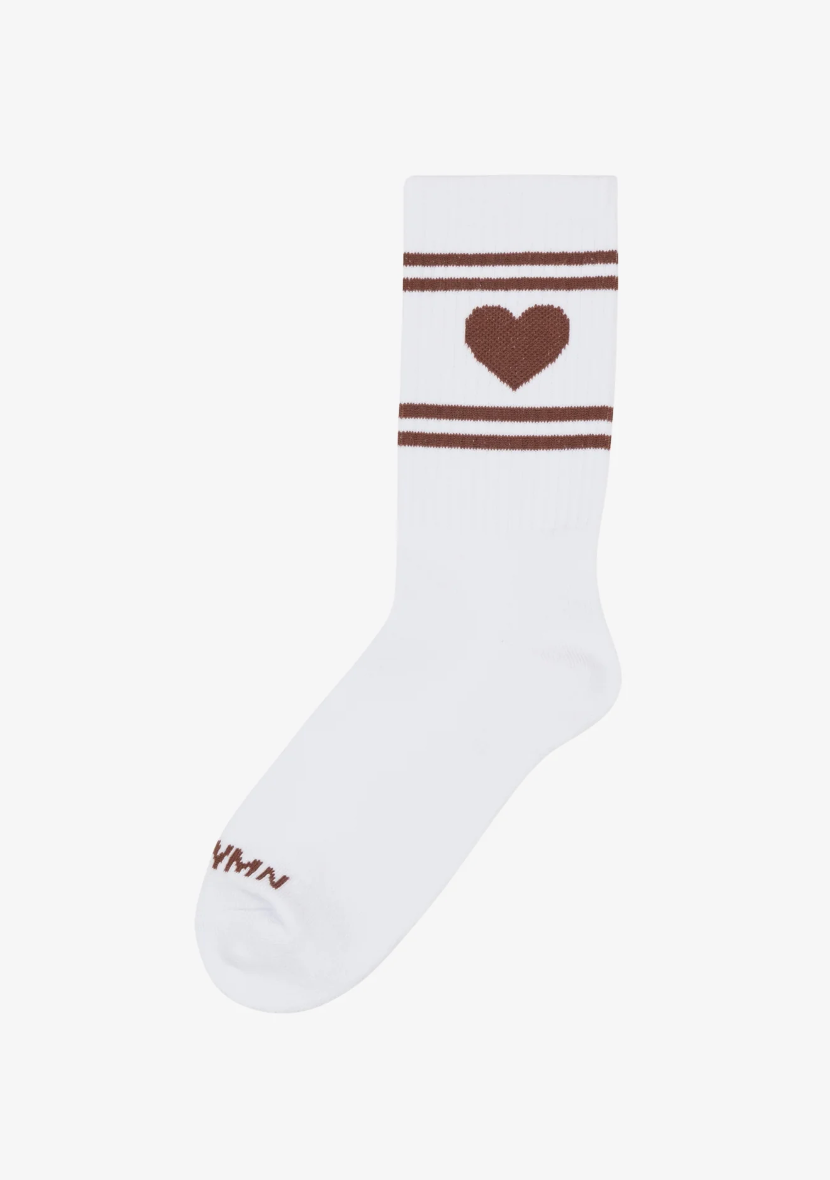 SPRWMN Heart Logo Crew Socks White Brown