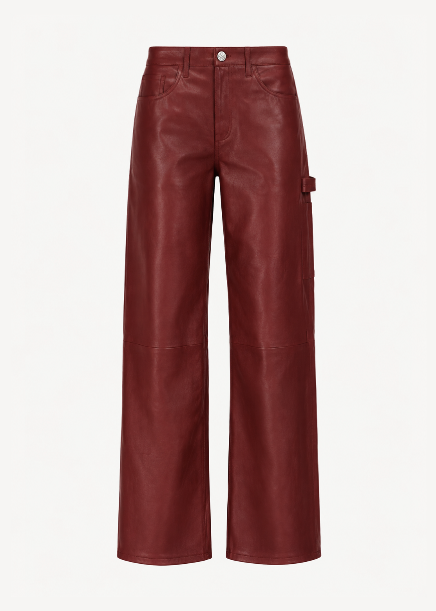SPRWMN Leather Carpenter Pants in Cherry red