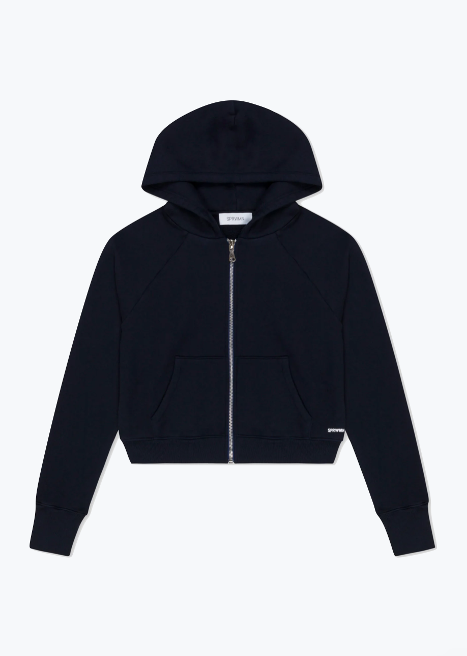 SPRWMN Shrunken Zip Up Hoodie in Navy