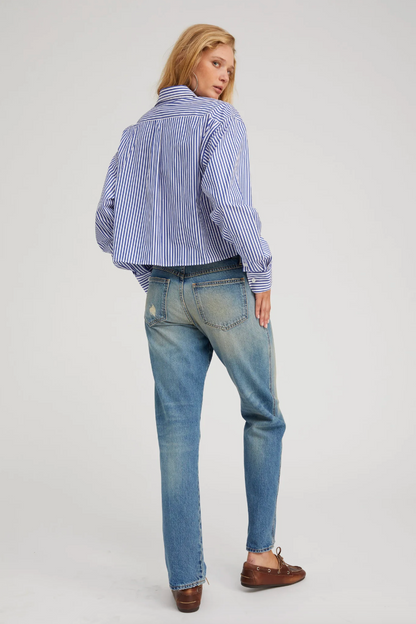Person wearing SPRWMN Womens Slim Boyfriend Denim Jeans Kate Wash