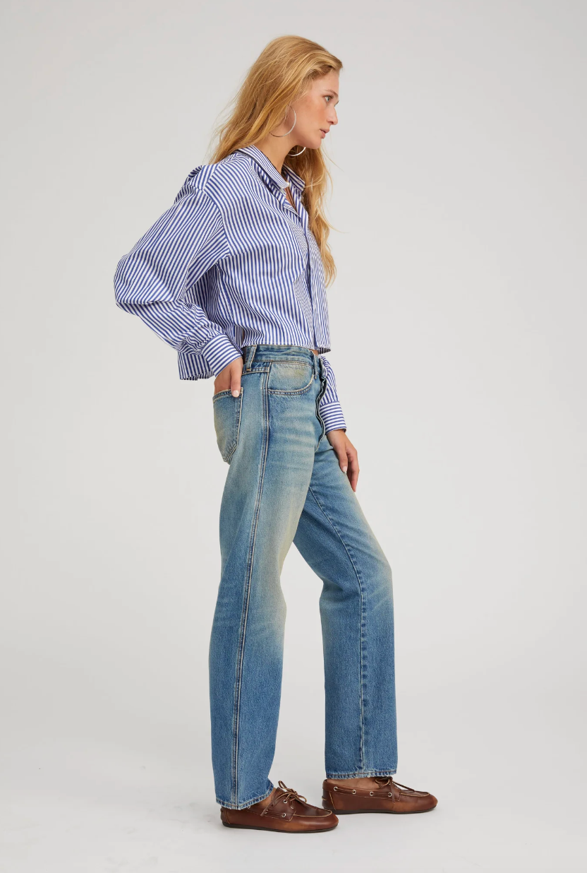 Person wearing SPRWMN Womens Slim Boyfriend Denim Jeans Kate Wash