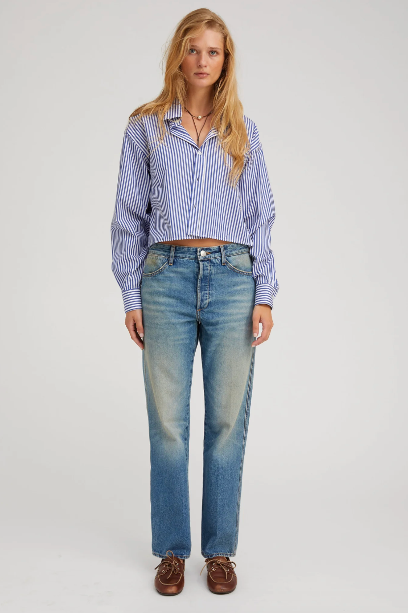 Person wearing SPRWMN Womens Slim Boyfriend Denim Jeans Kate Wash