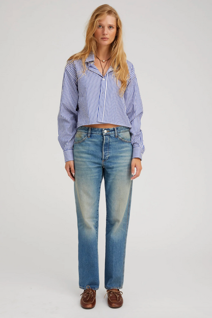 Person wearing SPRWMN Womens Slim Boyfriend Denim Jeans Kate Wash