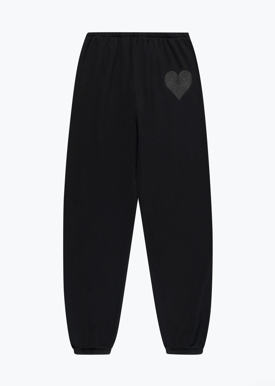 SPRWMN womens Black & Black Glossy Heart Sweatpants