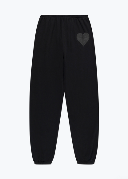SPRWMN womens Black & Black Glossy Heart Sweatpants