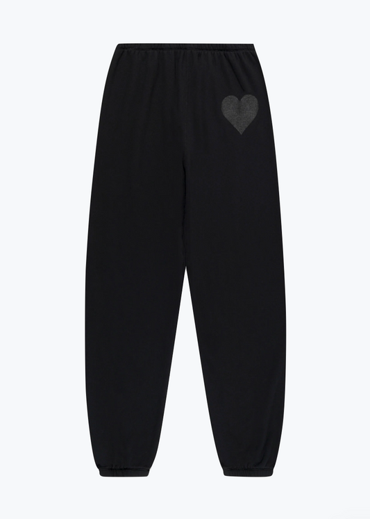 SPRWMN womens Black & Black Glossy Heart Sweatpants