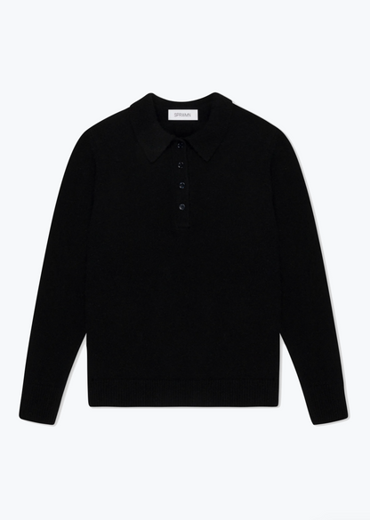 SPRWMN womens Cashmere Polo Sweater in Black