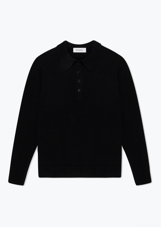 SPRWMN womens Cashmere Polo Sweater in Black
